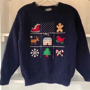 Lands' End Navy Sweater with Festive Motifs